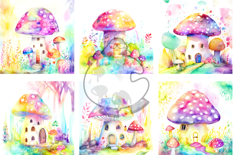 watercolor-mushroom-houses-transparent-digital-papers