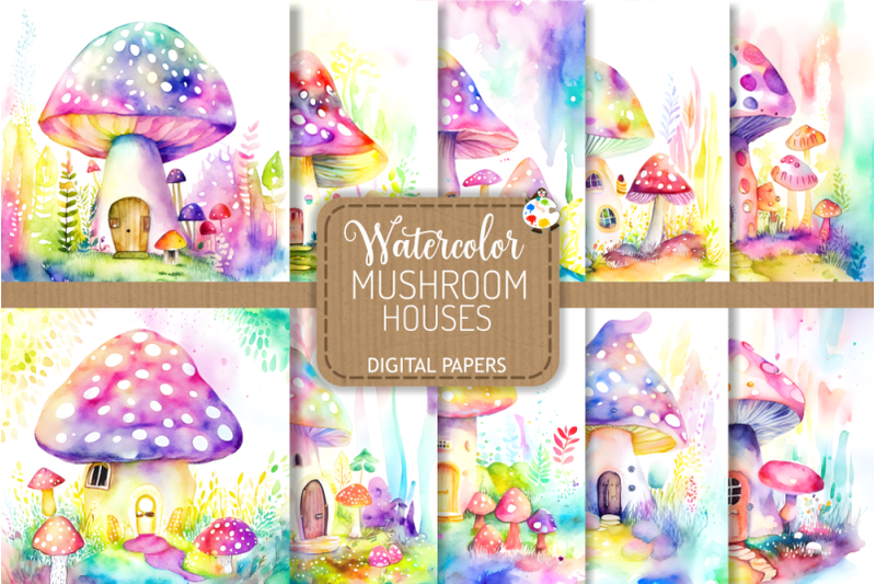 watercolor-mushroom-houses-transparent-digital-papers