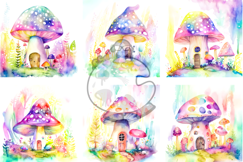 watercolor-mushroom-houses-transparent-digital-papers