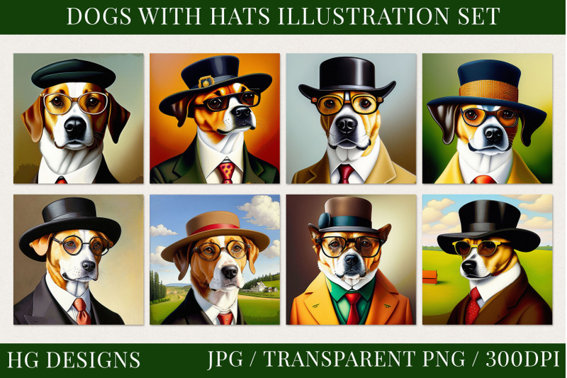 dogs-with-hats-illustration-set