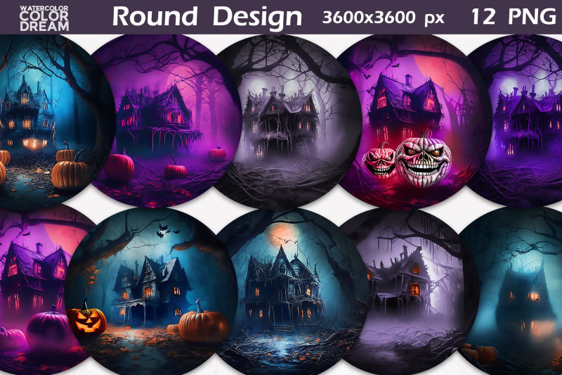 haunted-house-illustration-nbsp-nbsp-halloween-round-design