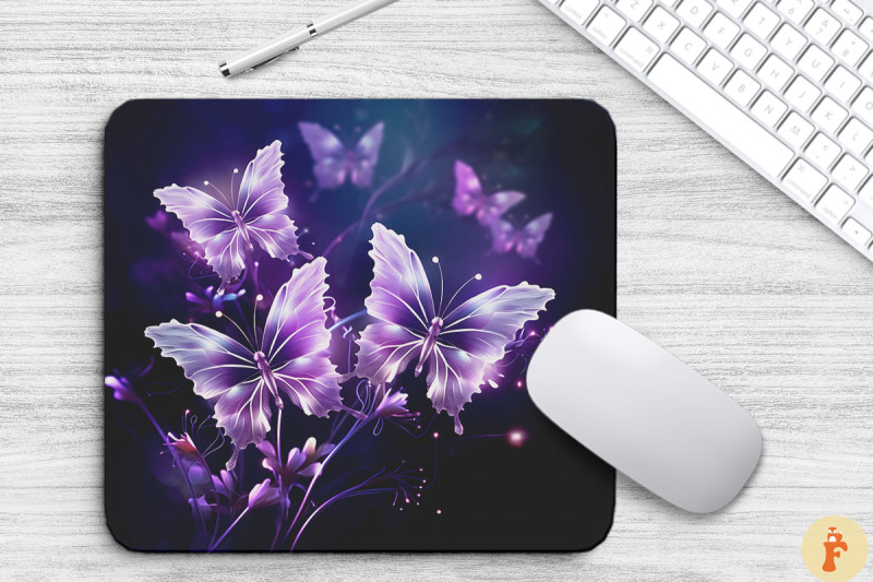 glowing-purple-butterflies-mouse-pad