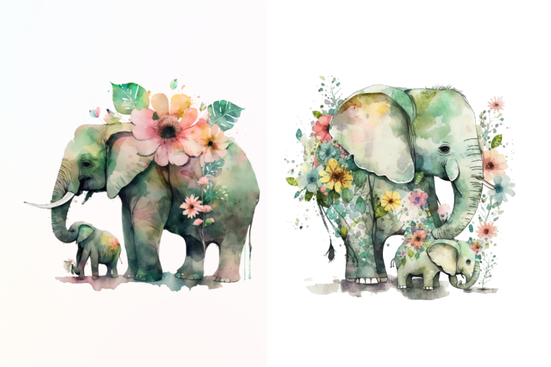 watercolor-elephant-mom-floral-sublimation-clipart-bundle