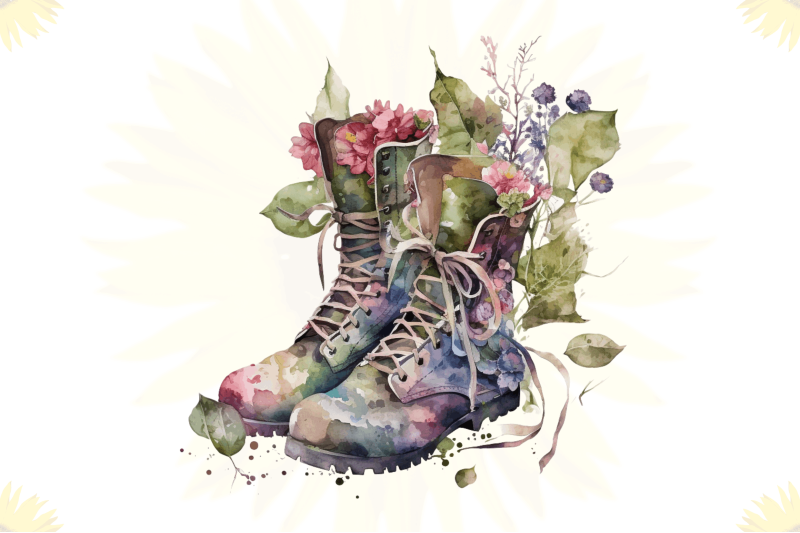 watercolor-leather-flower-boots-clipart-bundle