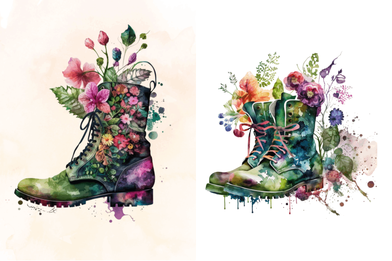 watercolor-leather-flower-boots-clipart-bundle