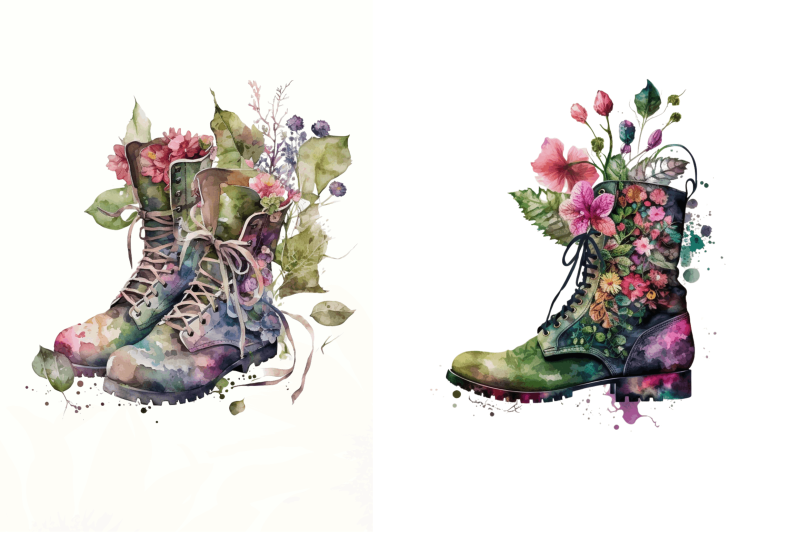 watercolor-leather-flower-boots-clipart-bundle