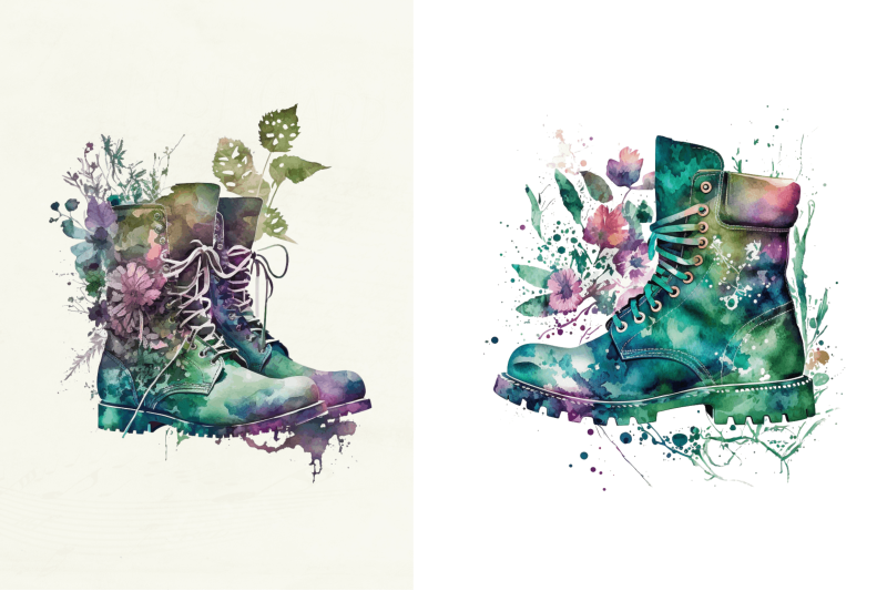 watercolor-leather-flower-boots-clipart-bundle