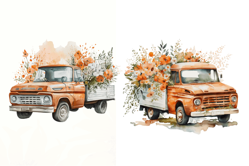 watercolor-vintage-truck-clipart-bundle