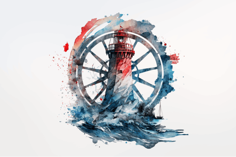 watercolor-wheel-and-lighthouse-clipart-bundle