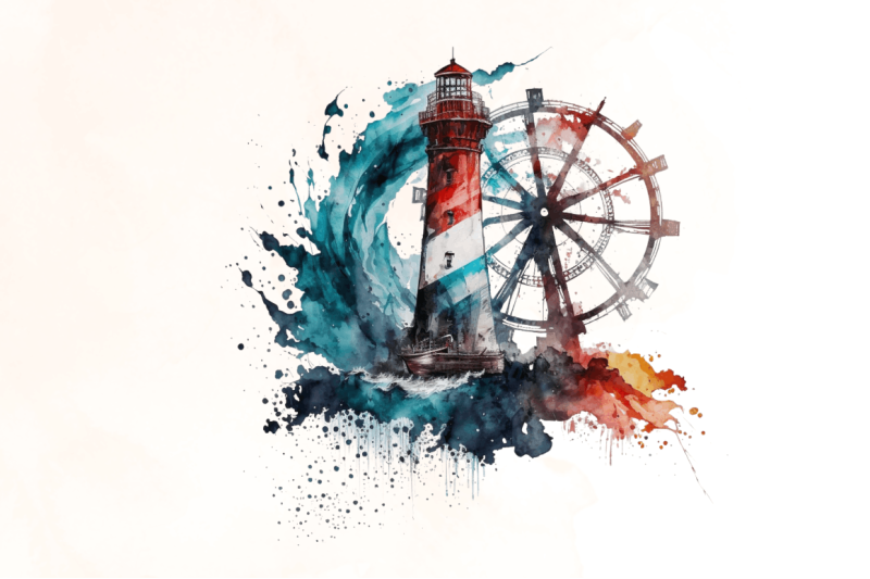 watercolor-wheel-and-lighthouse-clipart-bundle
