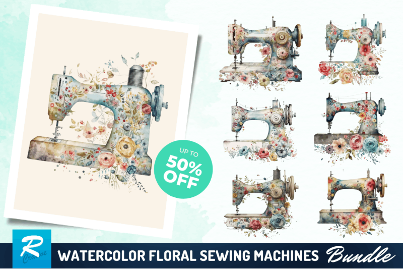 watercolor-floral-sewing-machines-clipart-bundle