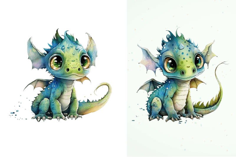 watercolor-cute-black-dragon-wall-art-clipart-bundle