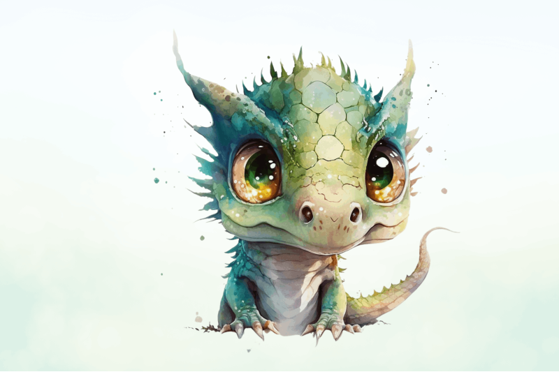 watercolor-cute-black-dragon-wall-art-clipart-bundle