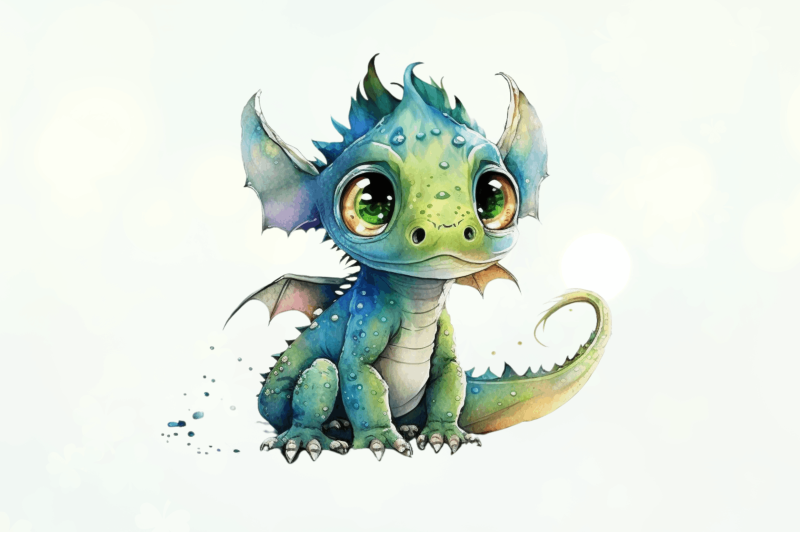 watercolor-cute-black-dragon-wall-art-clipart-bundle