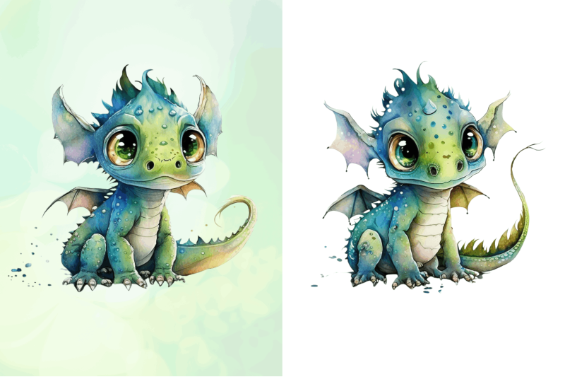 watercolor-cute-black-dragon-wall-art-clipart-bundle