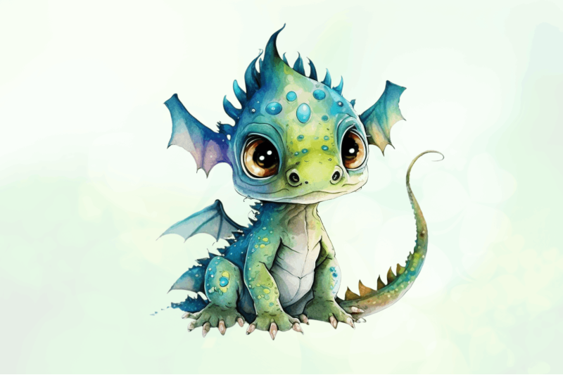 watercolor-cute-black-dragon-wall-art-clipart-bundle