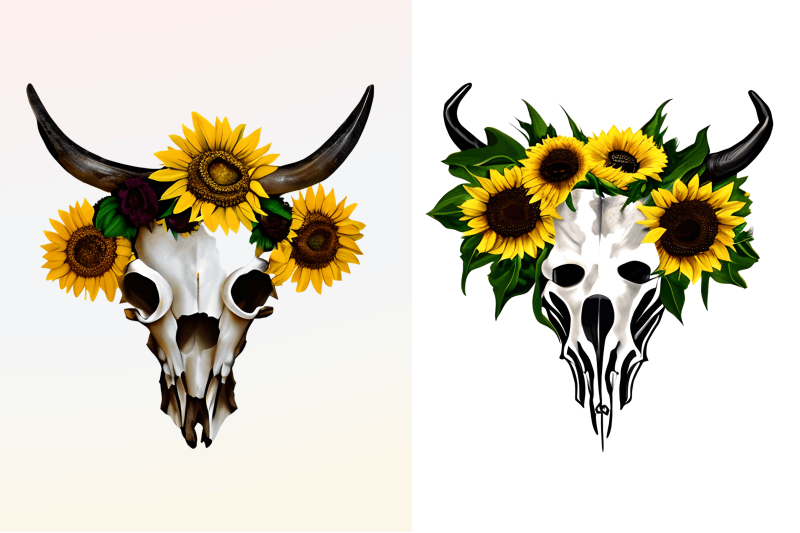 watercplor-boho-sunflower-bull-skull-clipart-bundle