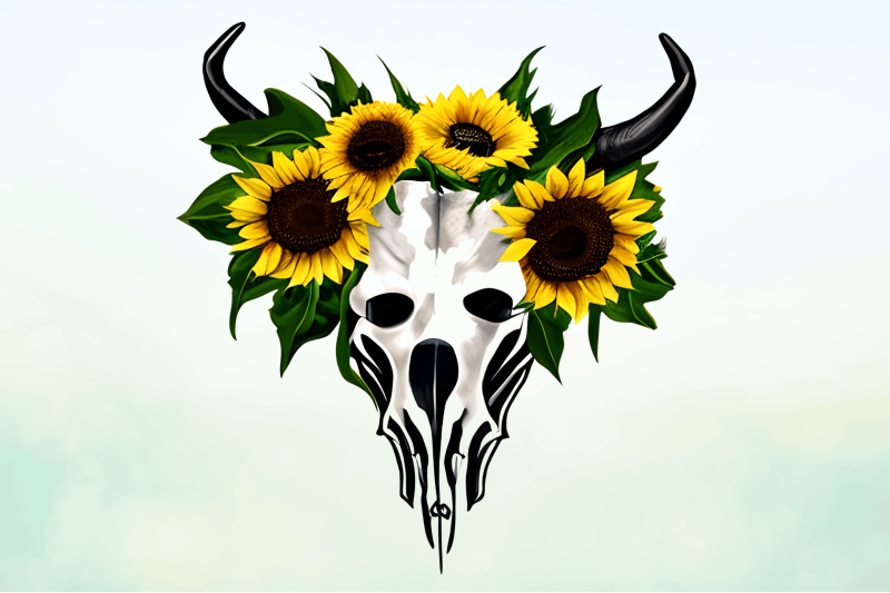 watercplor-boho-sunflower-bull-skull-clipart-bundle