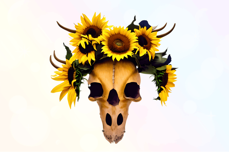 watercplor-boho-sunflower-bull-skull-clipart-bundle