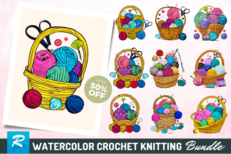 watercolor-crochet-knitting-clipart-bundle