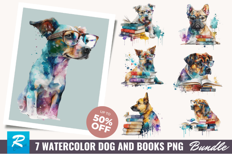 watercolor-dog-and-books-clipart-bundle