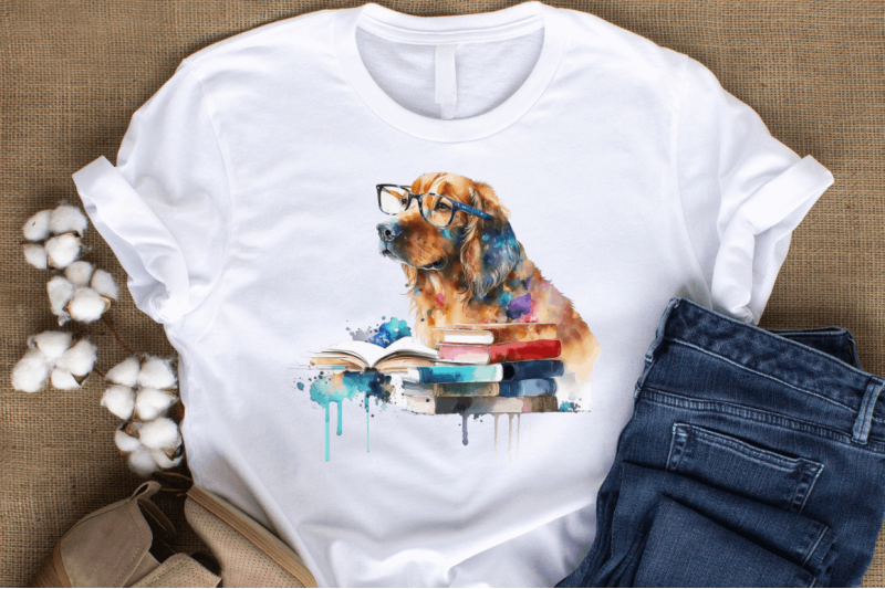 watercolor-dog-and-books-clipart-bundle