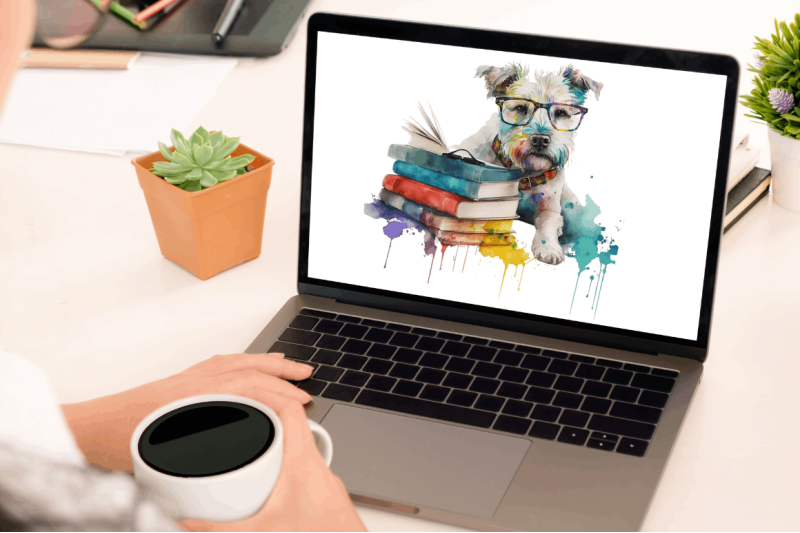 watercolor-dog-and-books-clipart-bundle