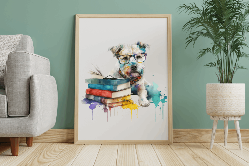 watercolor-dog-and-books-clipart-bundle