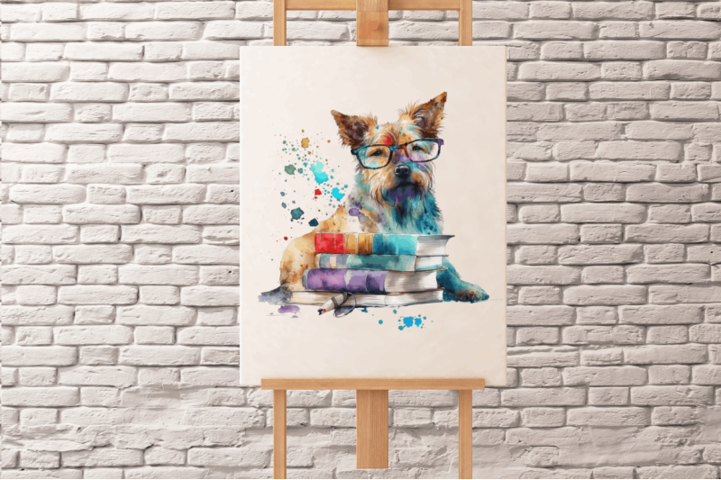 watercolor-dog-and-books-clipart-bundle