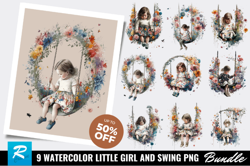 watercolor-little-girl-and-swing-clipart-bundle