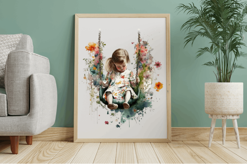 watercolor-little-girl-and-swing-clipart-bundle