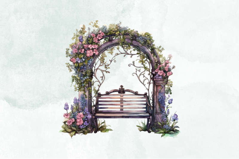 gothic-garden-bench-watercolor-clipart