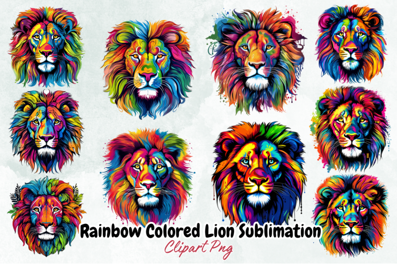 rainbow-colored-lion-sublimation-clipart