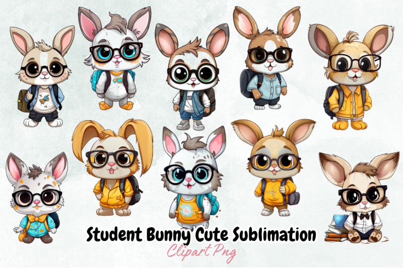 student-bunny-cute-sublimation-clipart