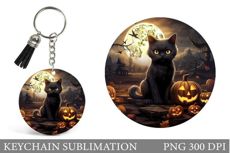cat-halloween-keychain-halloween-round-keychain-design