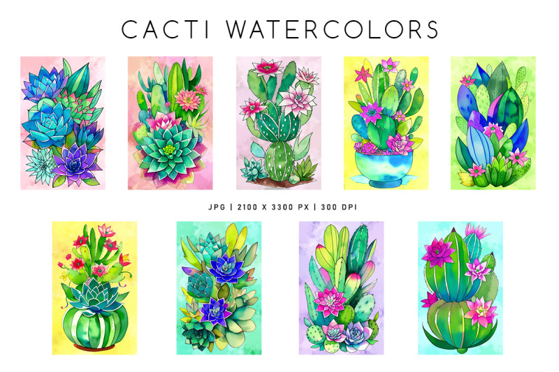 cacti-watercolors