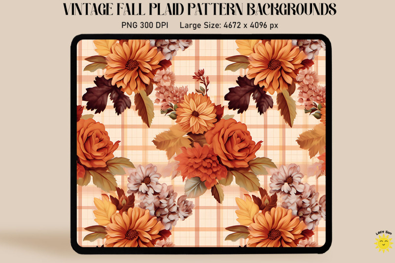 vintage-fall-flowers-on-plaid-background