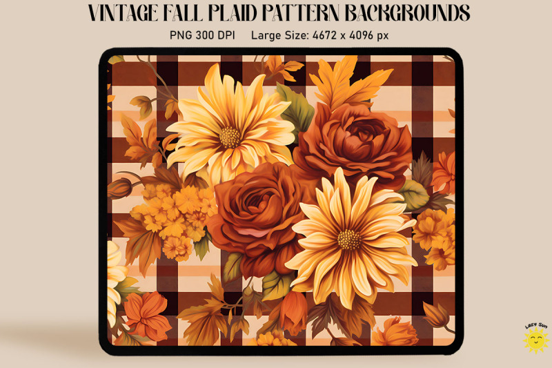 vintage-fall-flowers-on-plaid-background