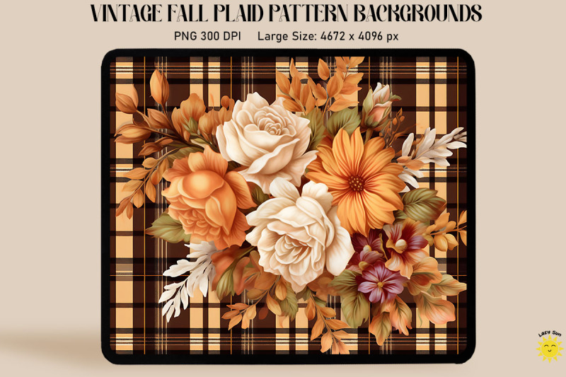 vintage-fall-flowers-on-plaid-background