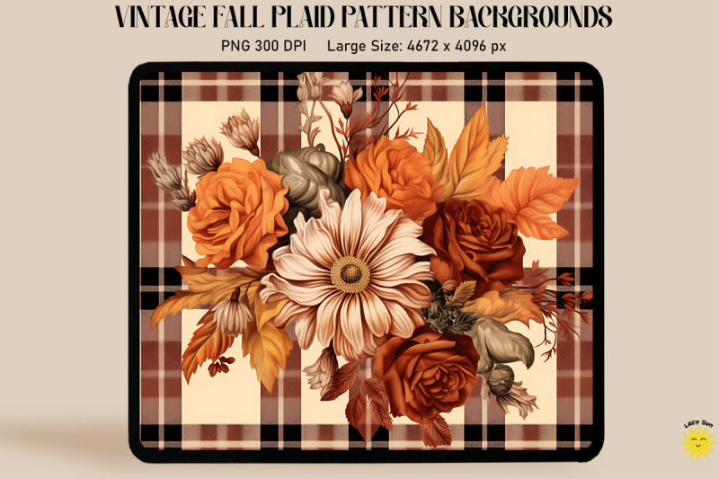 vintage-fall-flowers-on-plaid-background