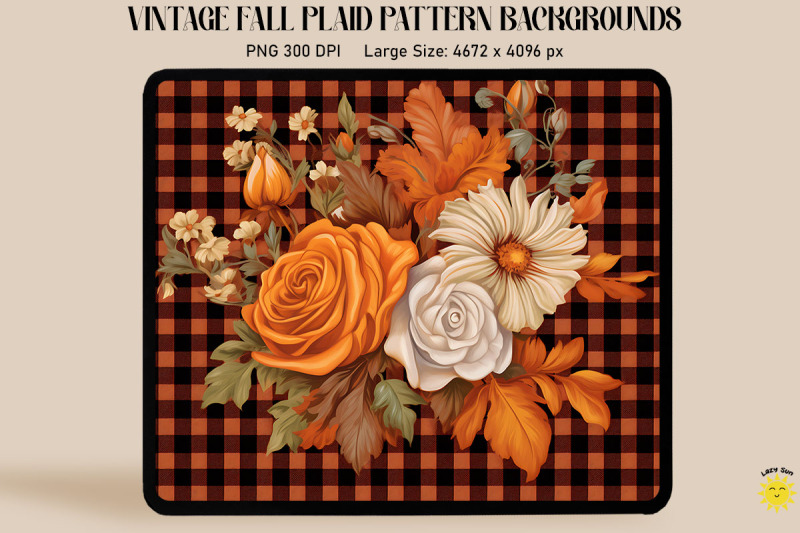 vintage-fall-flowers-on-plaid-background