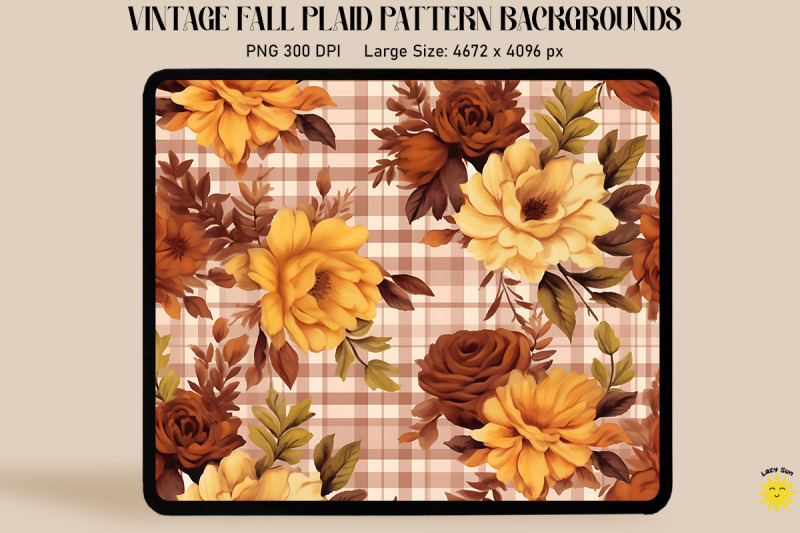 vintage-fall-flowers-on-plaid-background