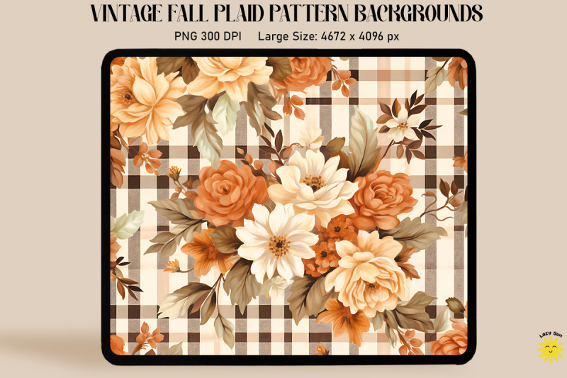 vintage-fall-flowers-on-plaid-background