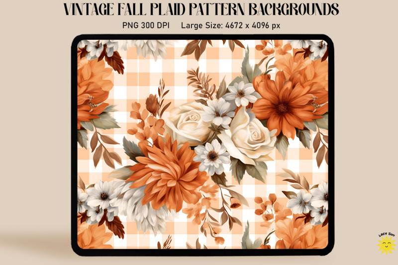 vintage-fall-flowers-on-plaid-background