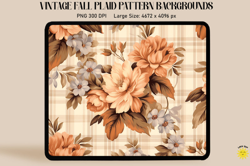 vintage-fall-flowers-on-plaid-background