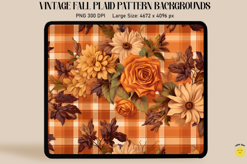 vintage-fall-flowers-on-plaid-background