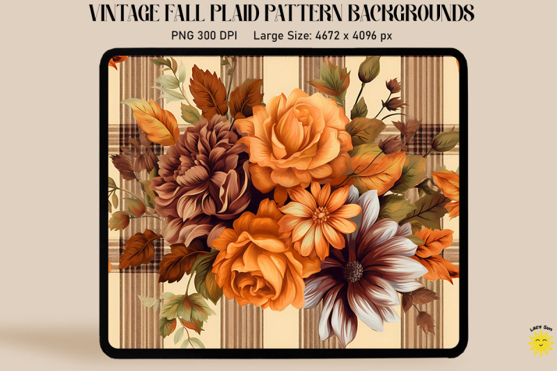 vintage-fall-flowers-on-plaid-background