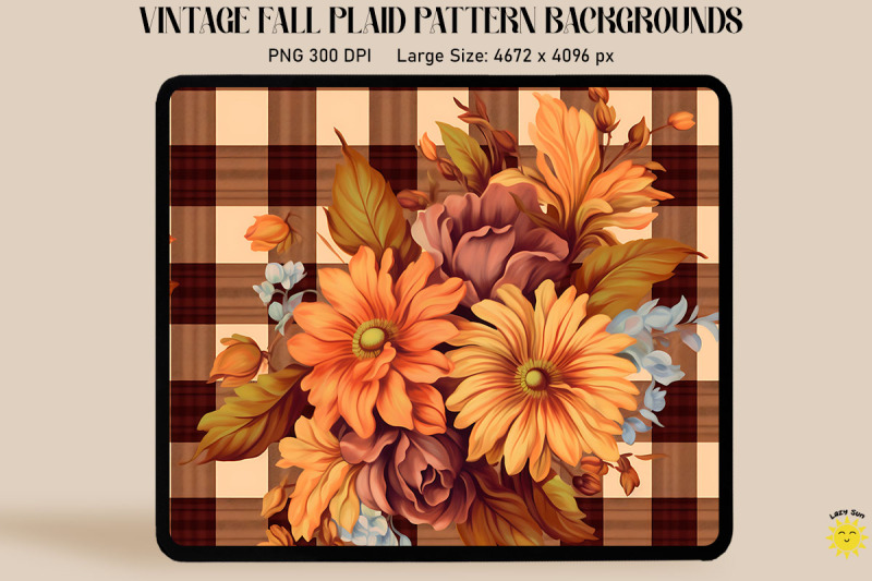 vintage-fall-flowers-on-plaid-background