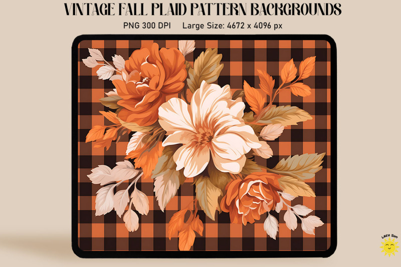 vintage-fall-flowers-on-plaid-background