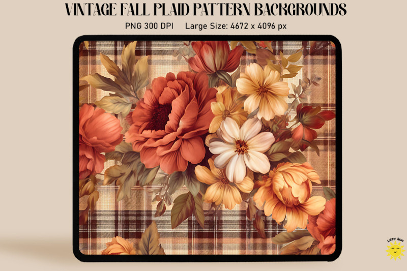 vintage-fall-flowers-on-plaid-background